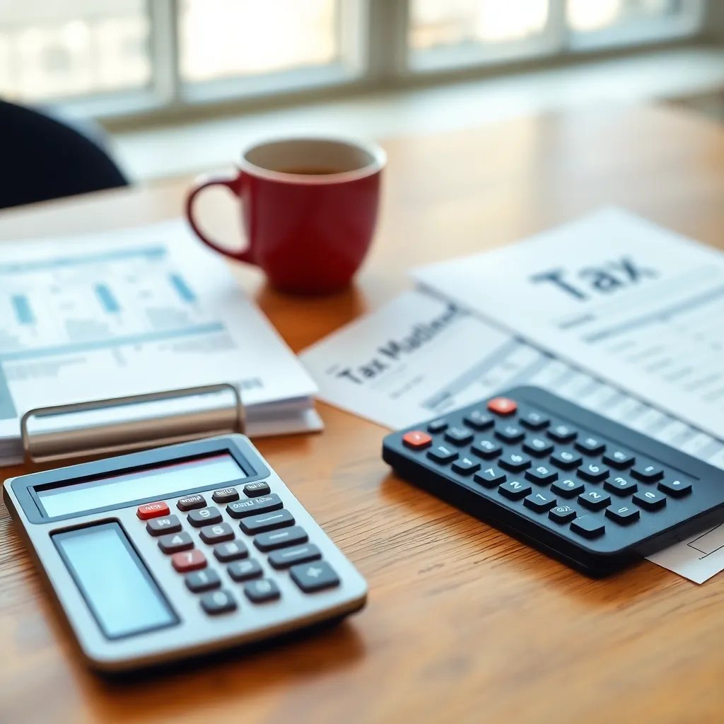 Nederlandse belastingaangifte formulieren en calculator op een bureau