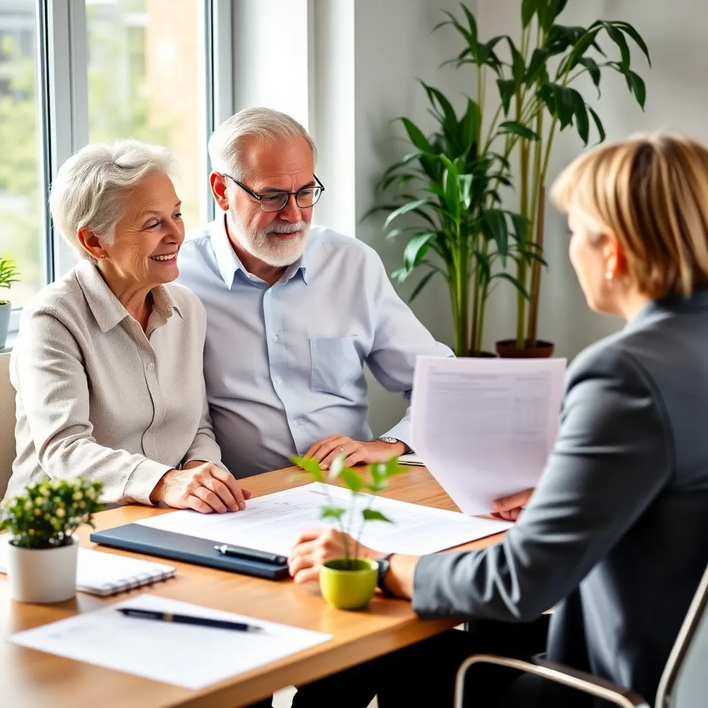 Ouder paar dat pensioenplanning bespreekt met financieel adviseur